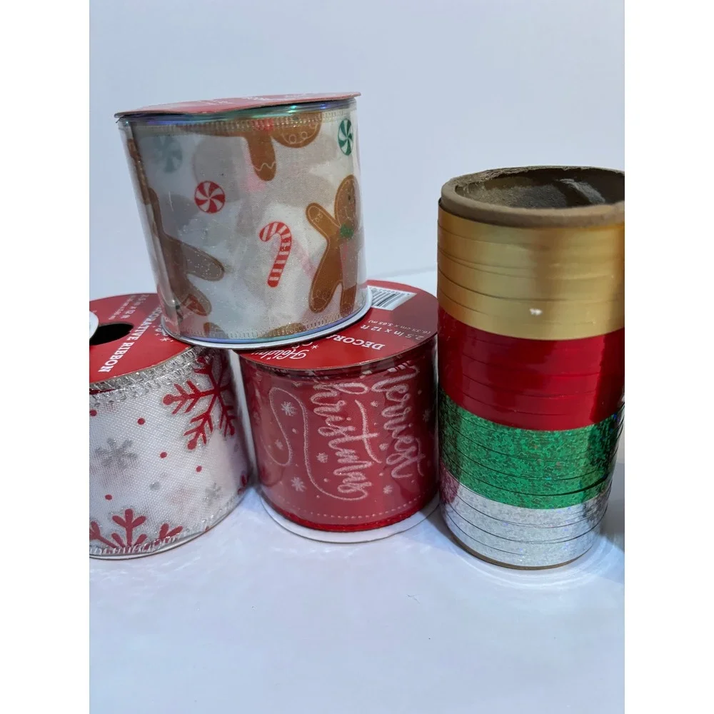 Holiday Style Christmas Decorative Ribbon Bundle Wired & Curling Assorted 9pc